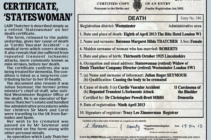 Ne certifikaten e vdekjes: Grua Shteti
