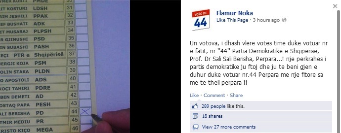 Flamur Noka dhe Nard Ndoka fotografojne voten dhe e nxjerrin ne Facebook