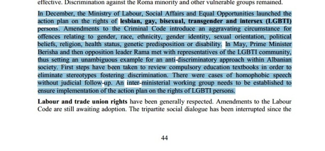 Cfare thote progres raporti per LGBTI ne Shqiperi